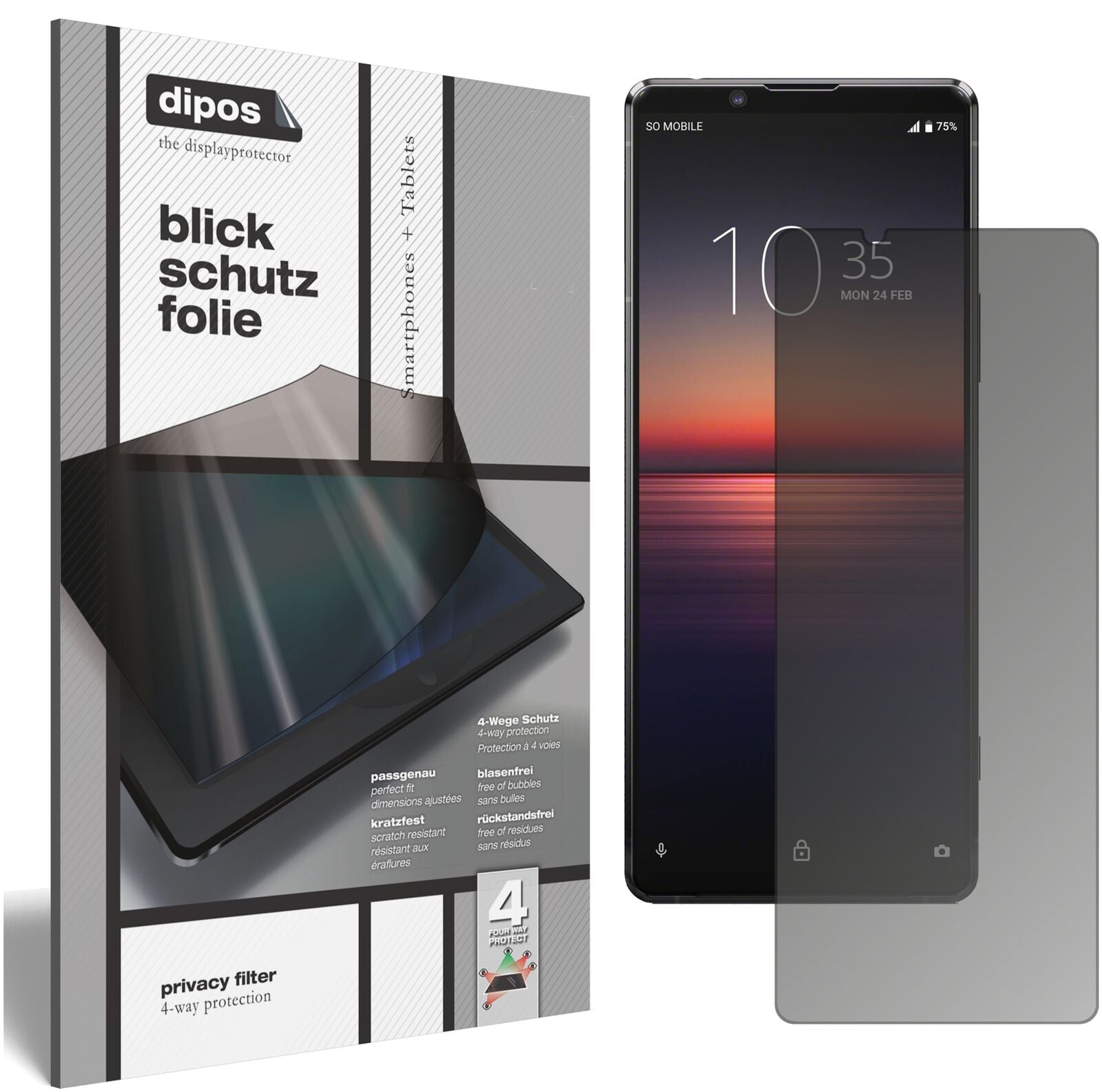 Blickschutzfolie von dipos passend für Sony Xperia 1 II, präziser Zuschnitt und blasenfrei montiert