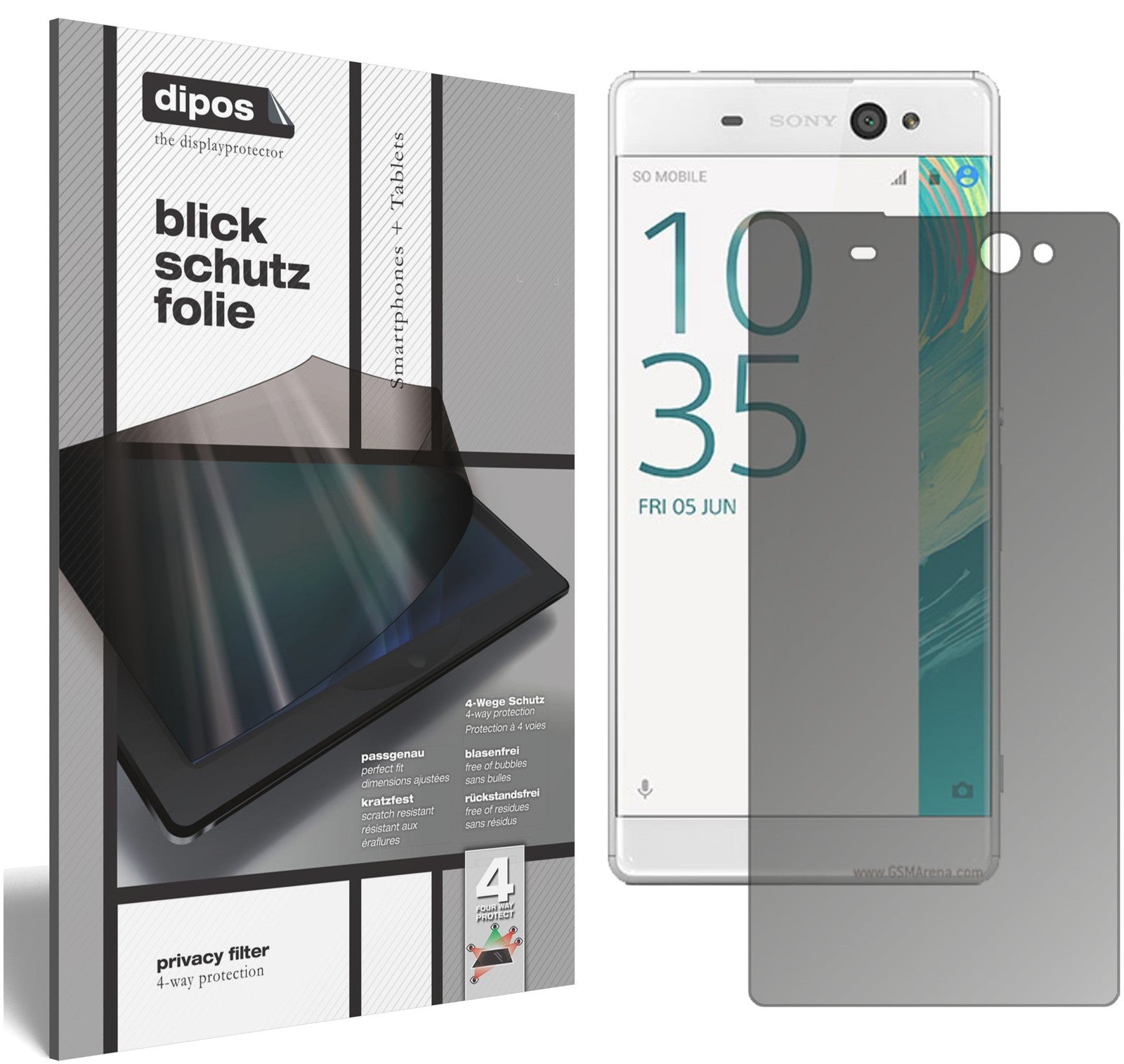 Blickschutzfolie von dipos passend für Sony Xperia XA Ultra, präziser Zuschnitt und blasenfrei montiert