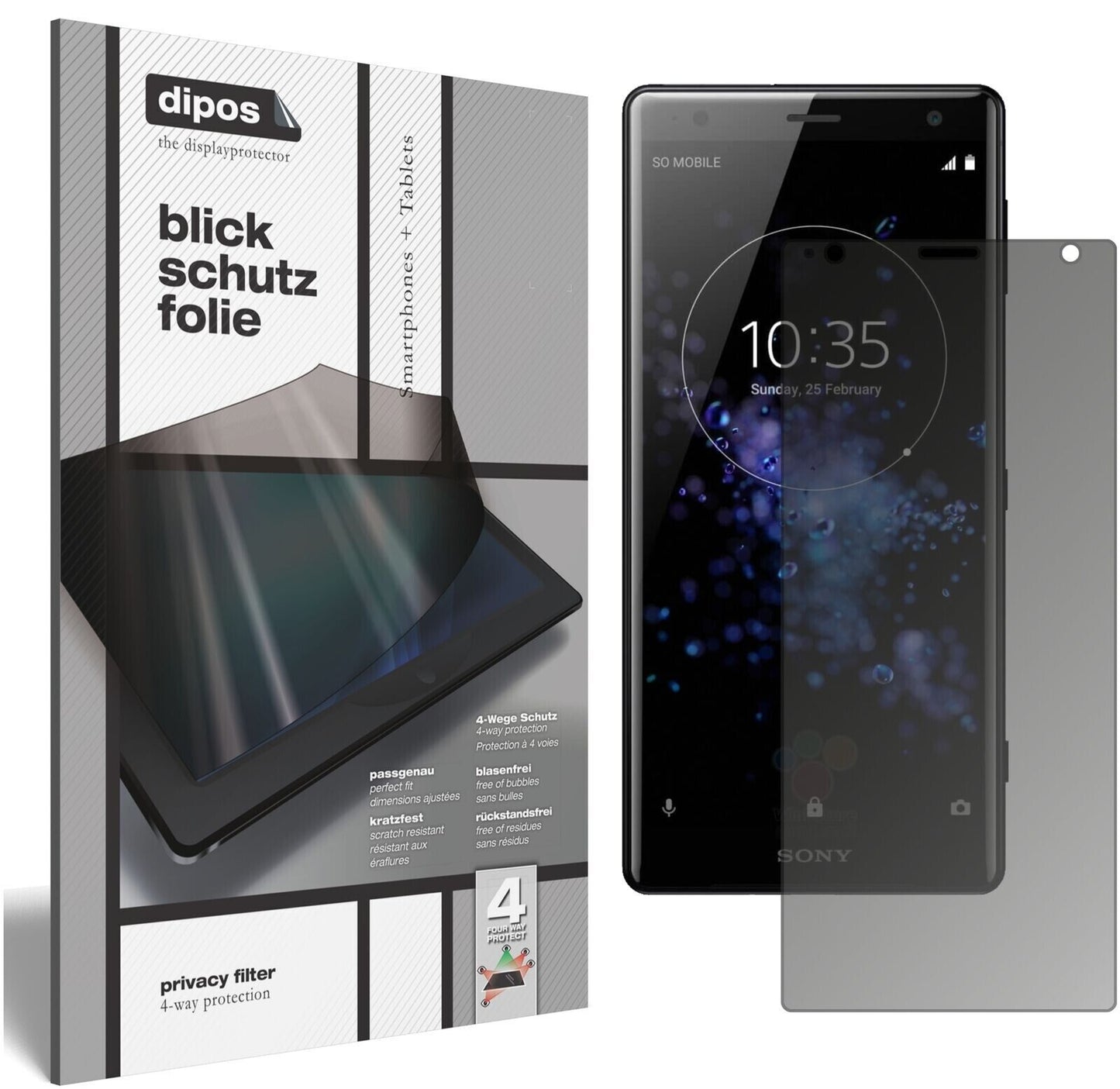 Blickschutzfolie von dipos passend für Sony Xperia XZ2 Compact, präziser Zuschnitt und blasenfrei montiert