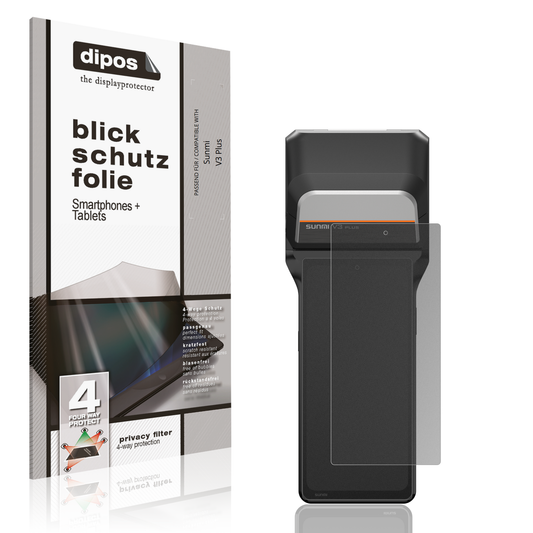 Blickschutzfolie von dipos passend für Sunmi V3 Plus, präziser Zuschnitt und blasenfrei montiert