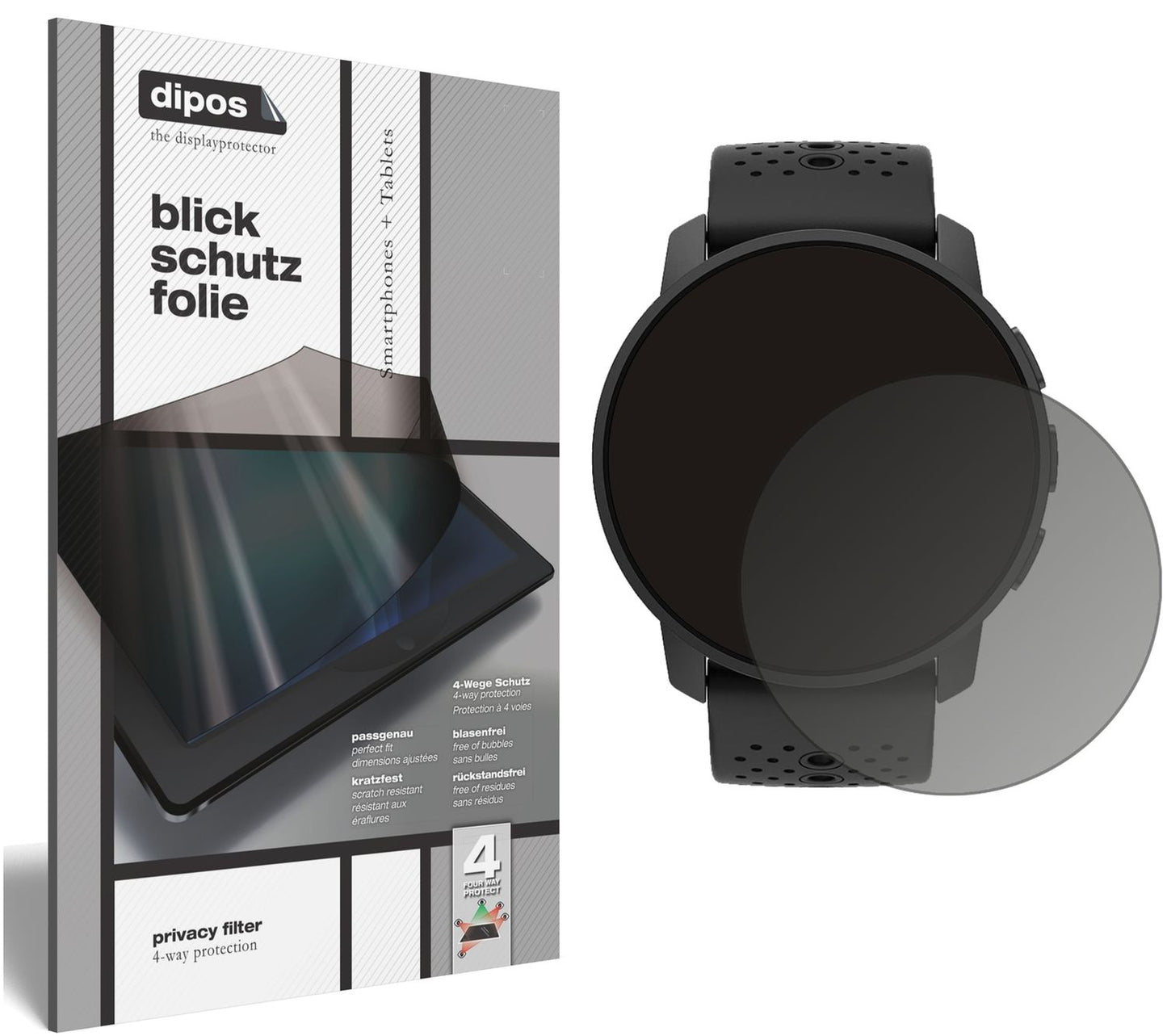 Blickschutzfolie von dipos passend für Suunto 9 Peak, präziser Zuschnitt und blasenfrei montiert