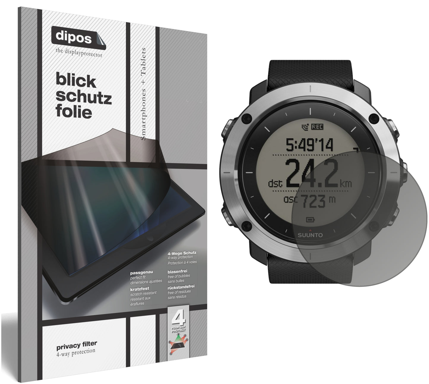Blickschutzfolie von dipos passend für Suunto Traverse, präziser Zuschnitt und blasenfrei montiert