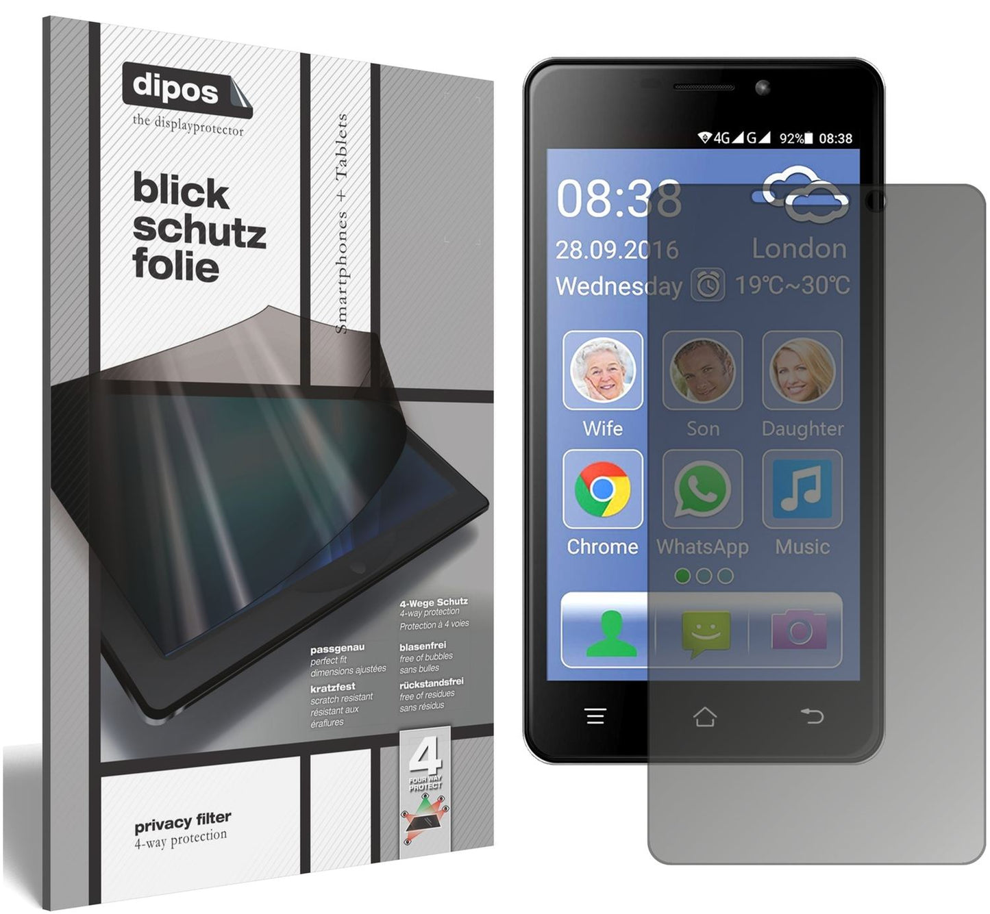 Blickschutzfolie von dipos passend für Switel eSmart M2, präziser Zuschnitt und blasenfrei montiert