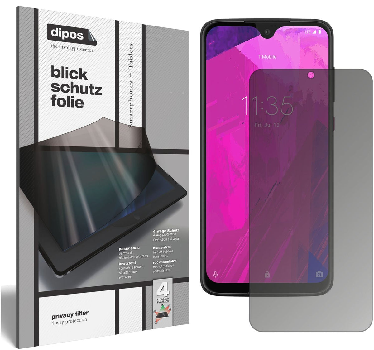 Blickschutzfolie von dipos passend für T-Mobile Revvlry Plus, präziser Zuschnitt und blasenfrei montiert