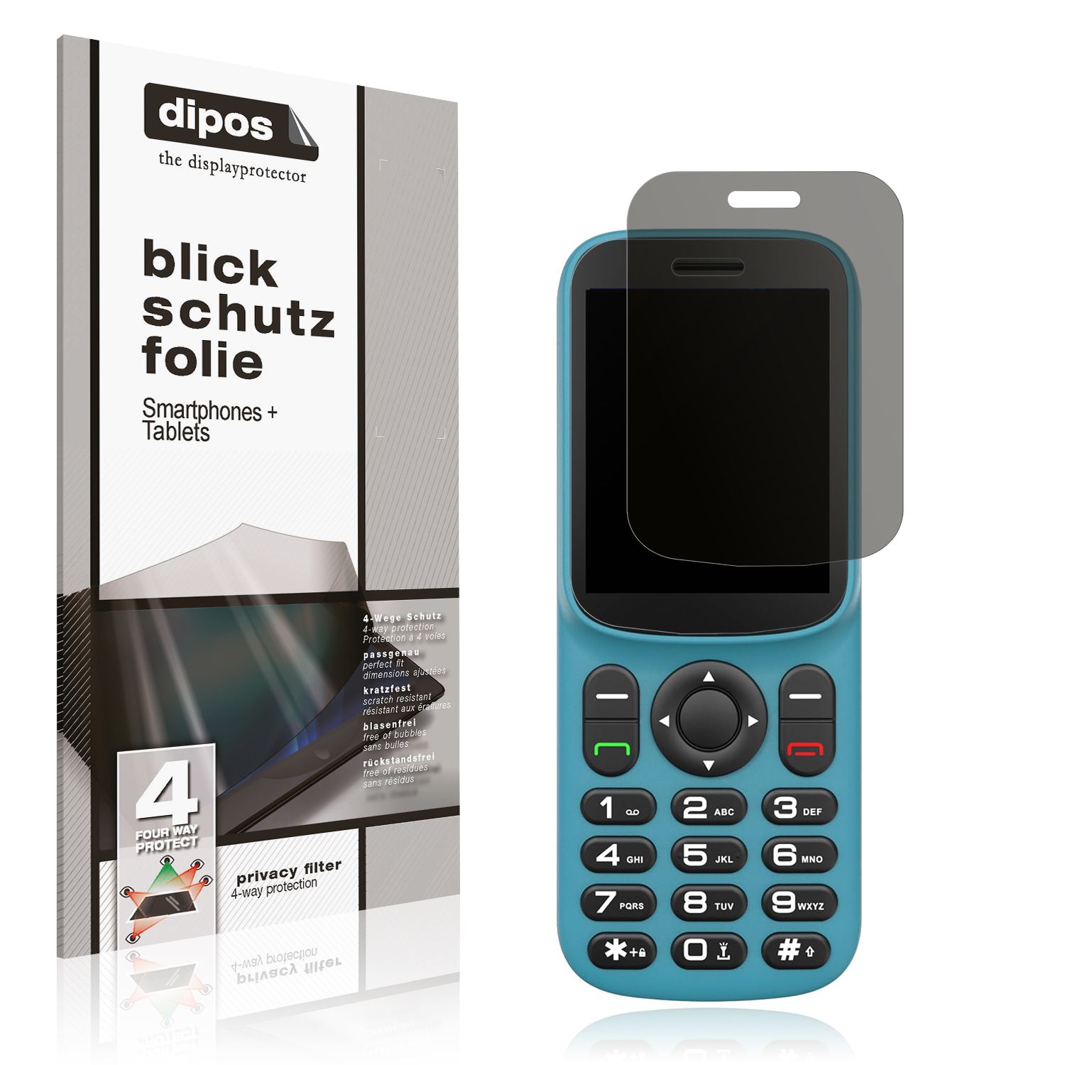 Blickschutzfolie von dipos passend für T185 4G Handy, präziser Zuschnitt und blasenfrei montiert