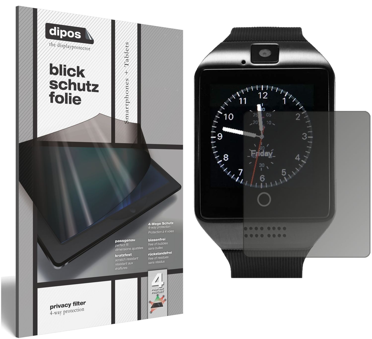 Blickschutzfolie von dipos passend für Tagobee TB02 Smartwatch, präziser Zuschnitt und blasenfrei montiert