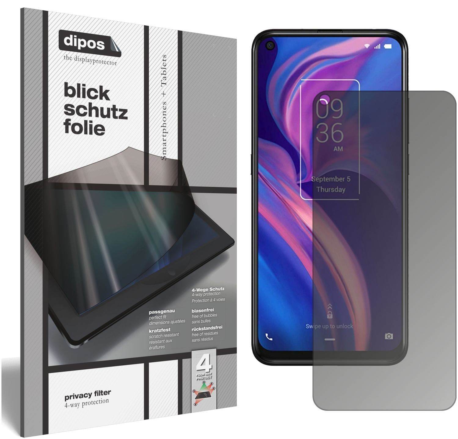 Blickschutzfolie von dipos passend für TCL Plex, präziser Zuschnitt und blasenfrei montiert