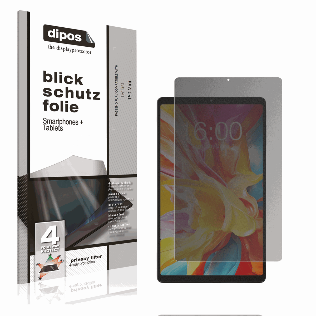 Blickschutzfolie von dipos passend f�r Teclast T50 Mini, pr�ziser Zuschnitt und blasenfrei montiert