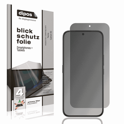 Blickschutzfolie von dipos passend für Tecno Camon 50, präziser Zuschnitt und blasenfrei montiert