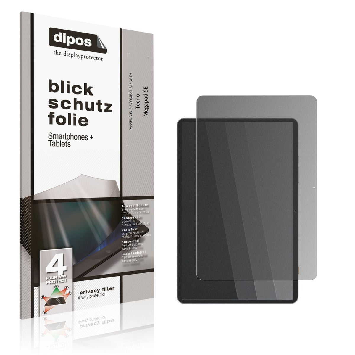 Blickschutzfolie von dipos passend für Tecno Megapad SE, präziser Zuschnitt und blasenfrei montiert