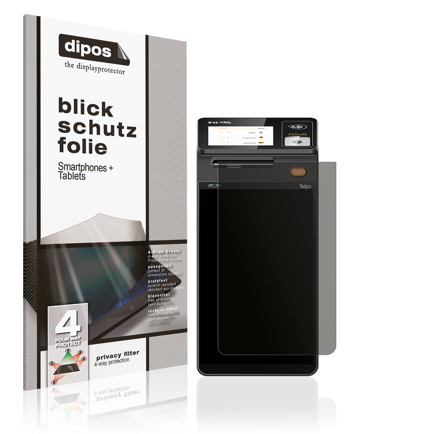 Blickschutzfolie von dipos passend für Telpo M10 Back-Display, präziser Zuschnitt und blasenfrei montiert