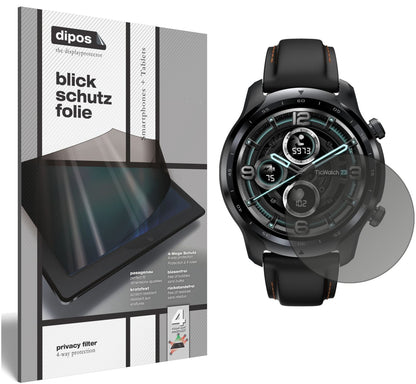 Blickschutzfolie von dipos passend für TicWatch Pro 3 GPS, präziser Zuschnitt und blasenfrei montiert