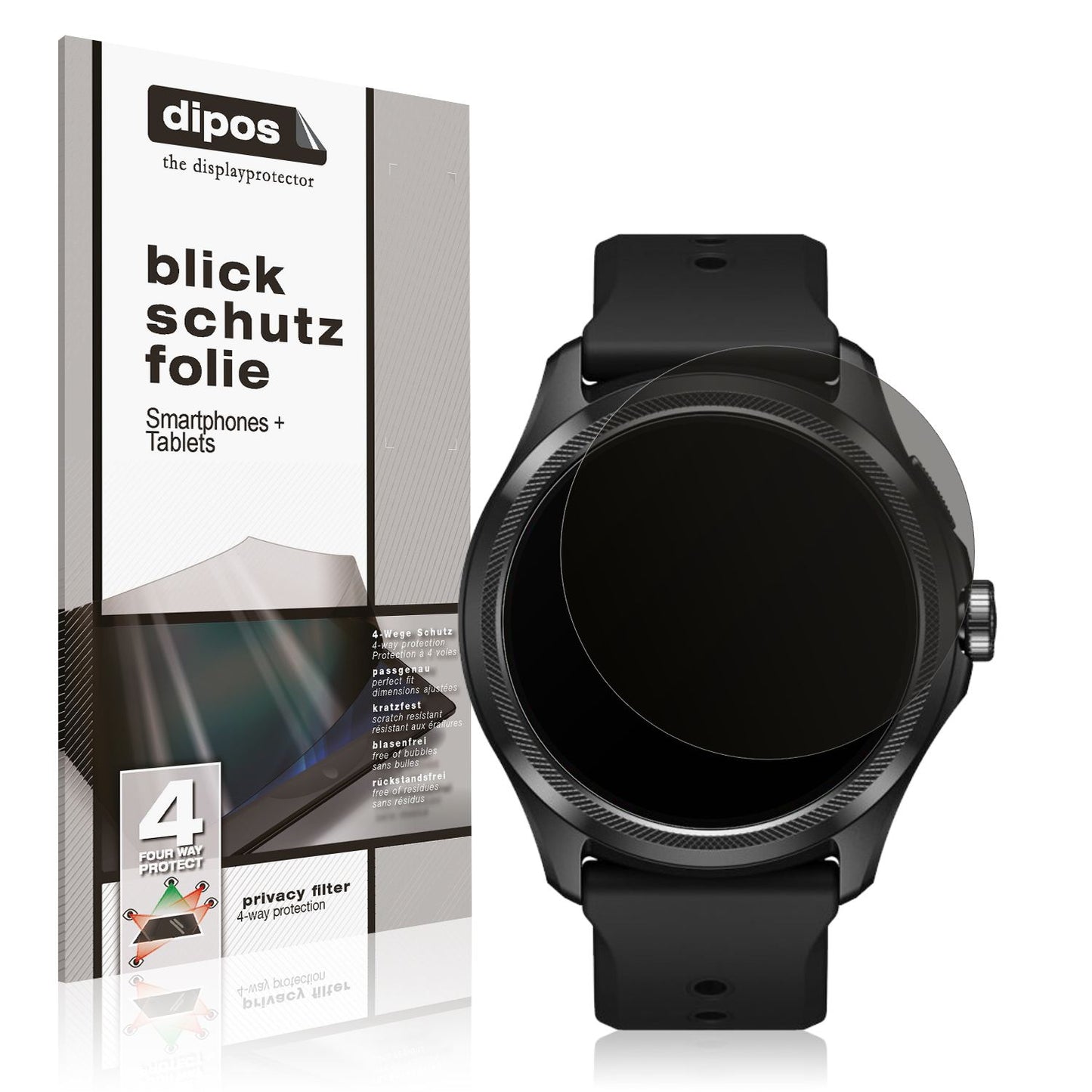 Blickschutzfolie von dipos passend für Ticwatch Pro 5, präziser Zuschnitt und blasenfrei montiert