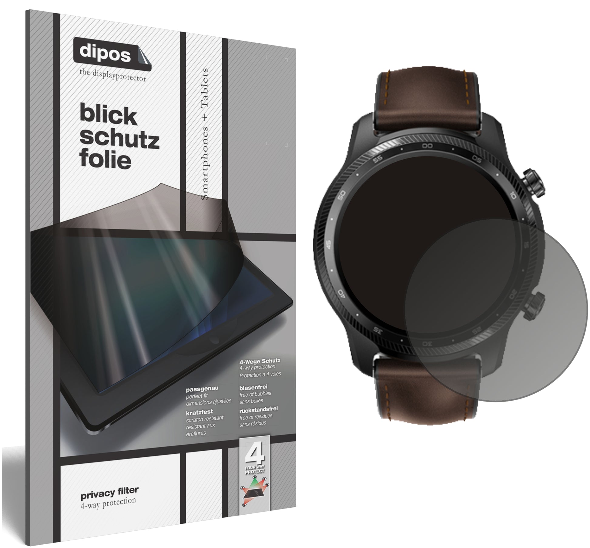 Blickschutzfolie von dipos passend für TicWatch Pro X, präziser Zuschnitt und blasenfrei montiert