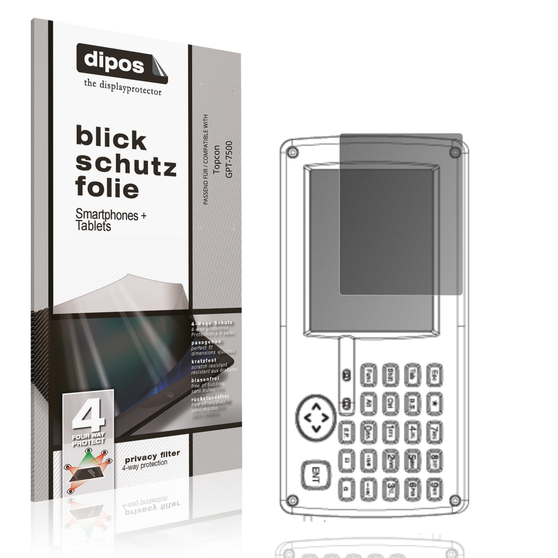 Blickschutzfolie von dipos passend für Topcon GPT-7500, präziser Zuschnitt und blasenfrei montiert