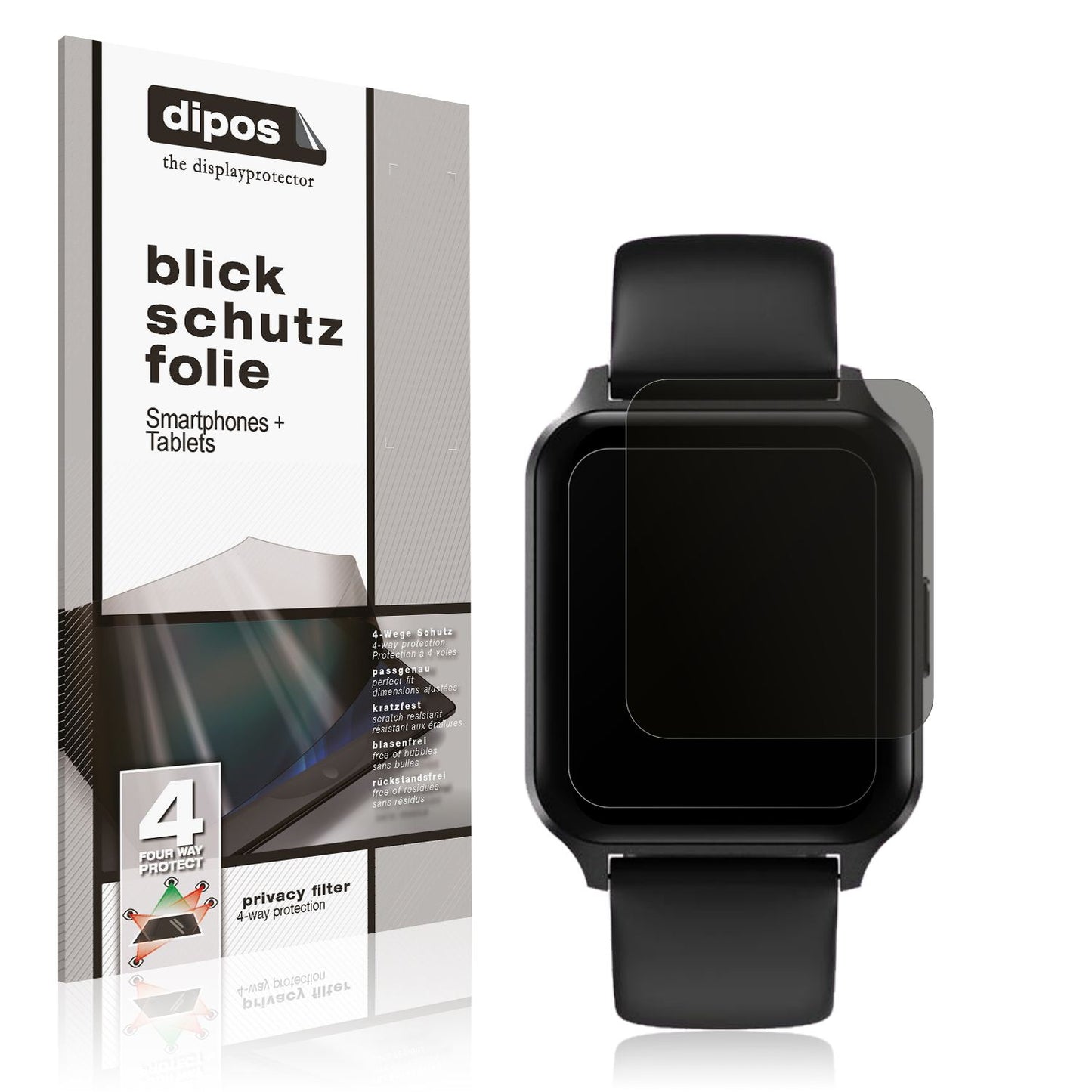 Blickschutzfolie von dipos passend für Touchelex 1,52 Zoll Smartwatch, präziser Zuschnitt und blasenfrei montiert
