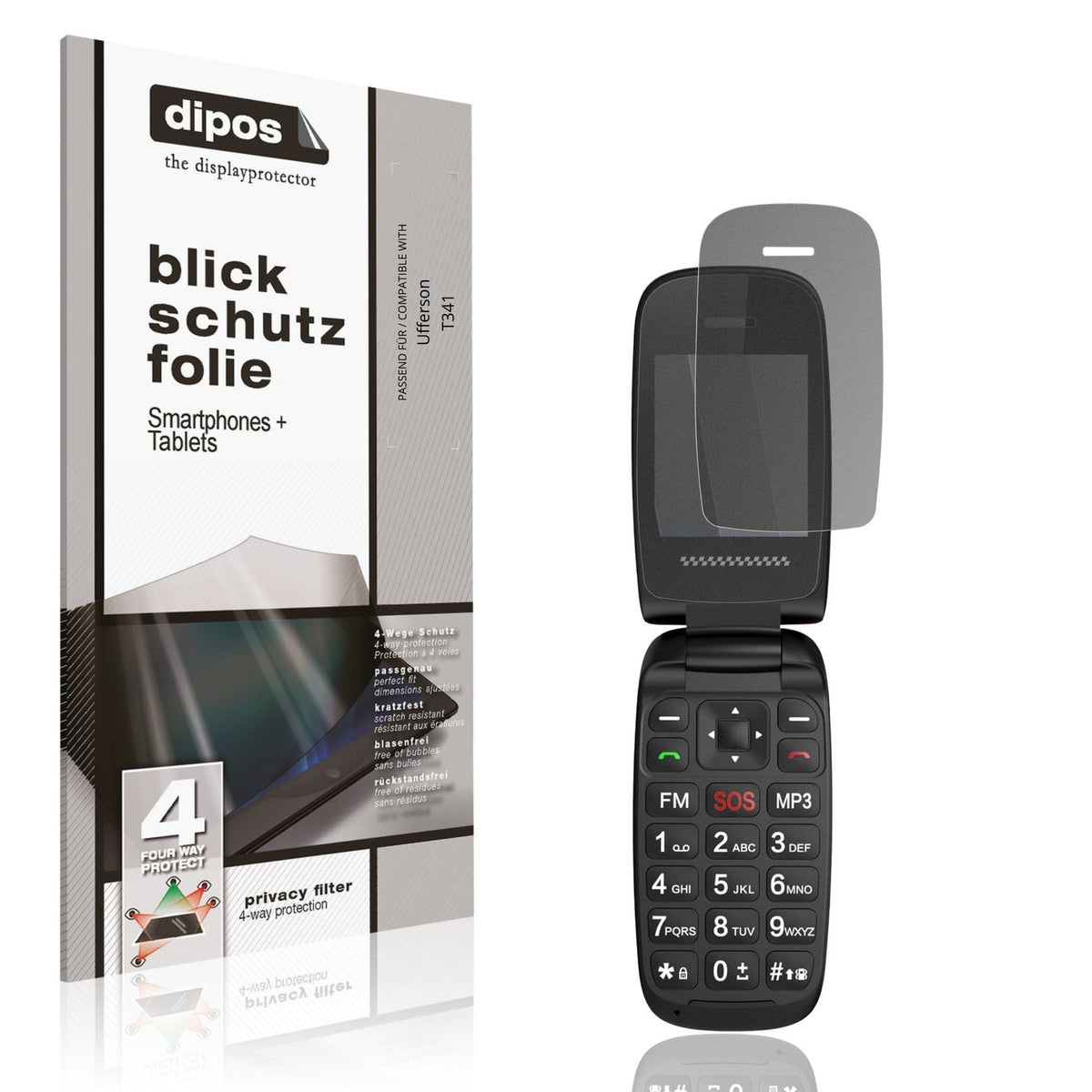 Blickschutzfolie von dipos passend für Ufferson T341, präziser Zuschnitt und blasenfrei montiert