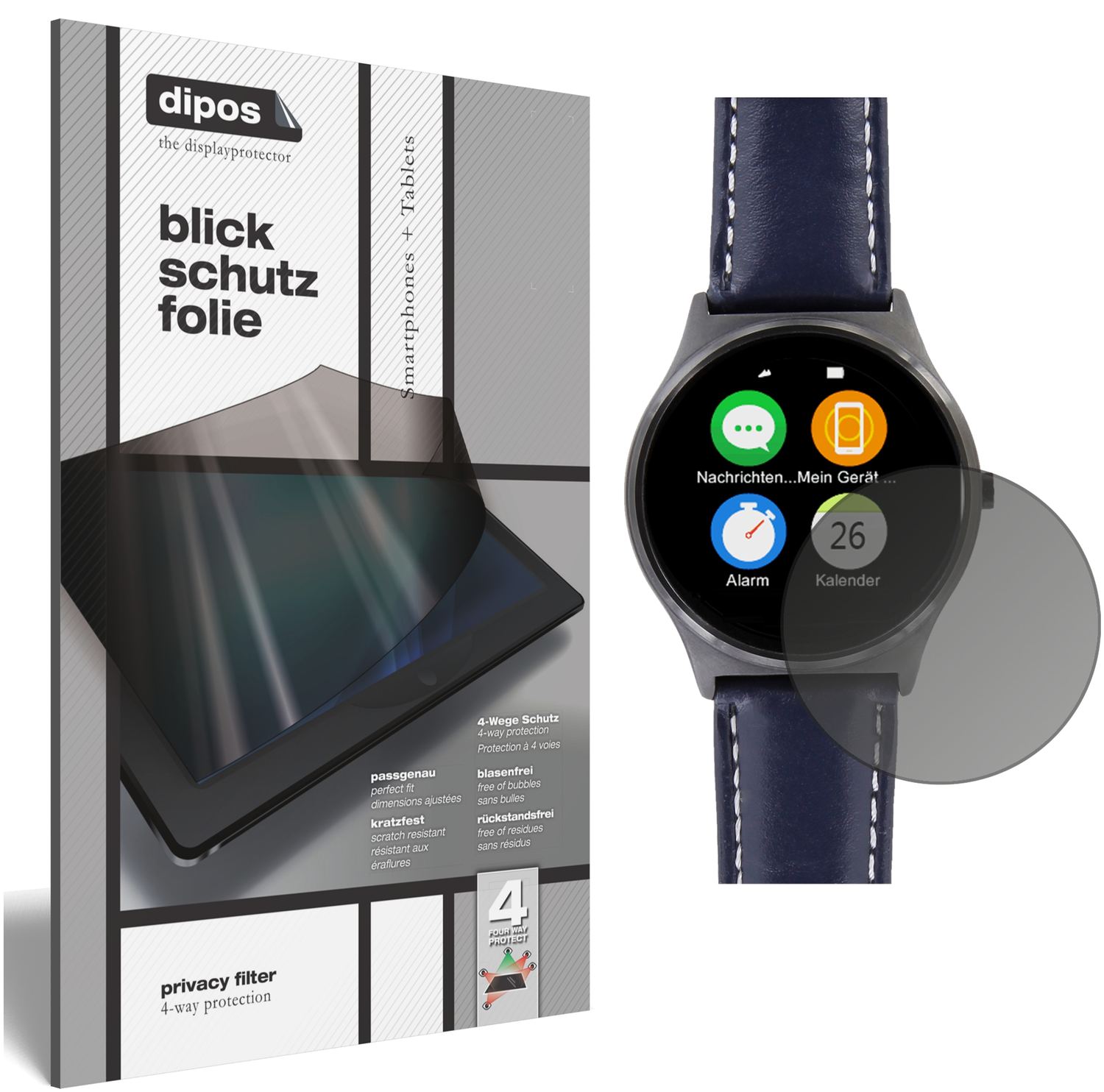 Blickschutzfolie von dipos passend für Uhr 52.5 mm Durchmesser, präziser Zuschnitt und blasenfrei montiert