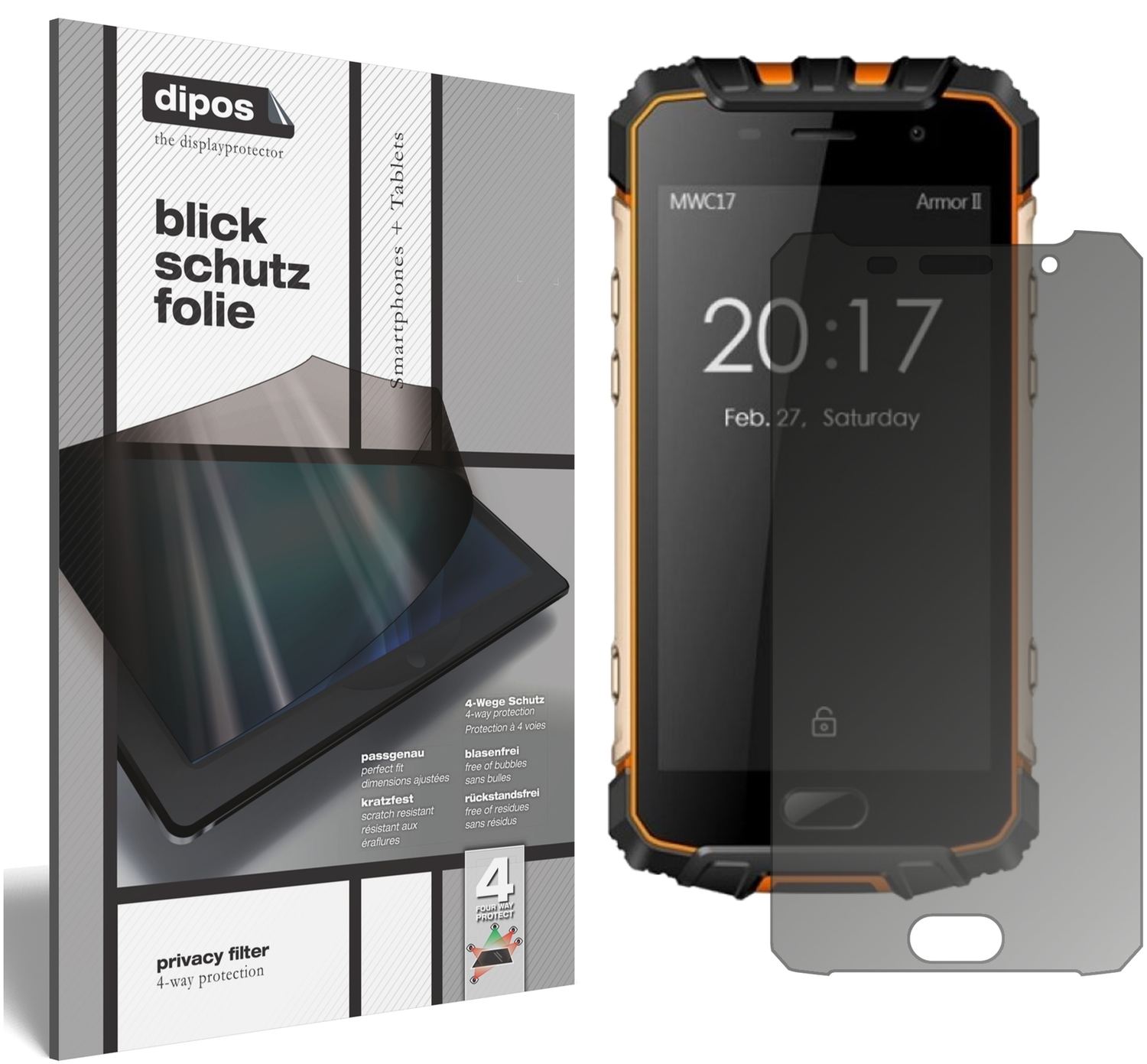 Blickschutzfolie von dipos passend für Ulefone Armor 2, präziser Zuschnitt und blasenfrei montiert