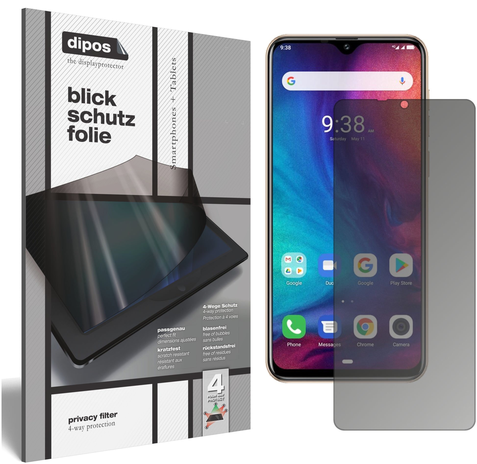 Blickschutzfolie von dipos passend für Ulefone Note 7P, präziser Zuschnitt und blasenfrei montiert