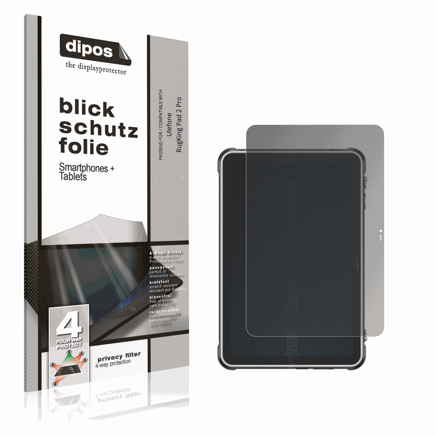 Blickschutzfolie von dipos passend für Ulefone RugKing Pad 2 Pro, präziser Zuschnitt und blasenfrei montiert