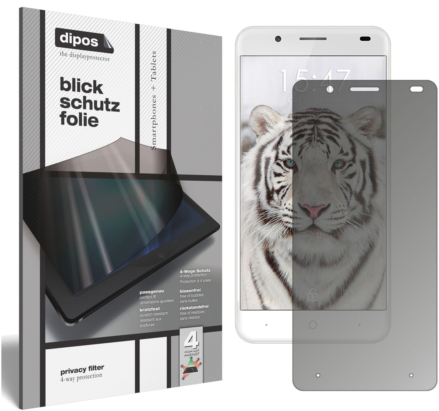 Blickschutzfolie von dipos passend für Ulefone Tiger, präziser Zuschnitt und blasenfrei montiert