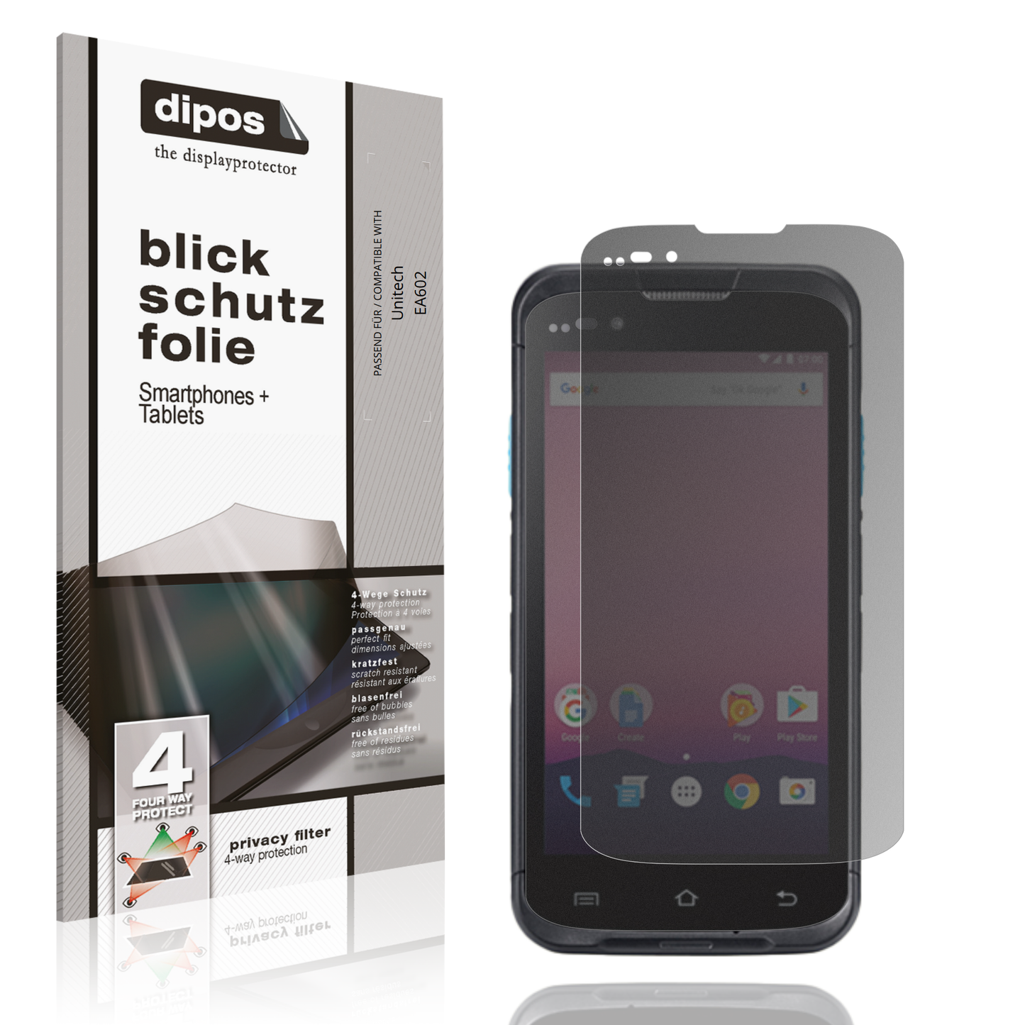 Blickschutzfolie von dipos passend für Unitech EA602, präziser Zuschnitt und blasenfrei montiert