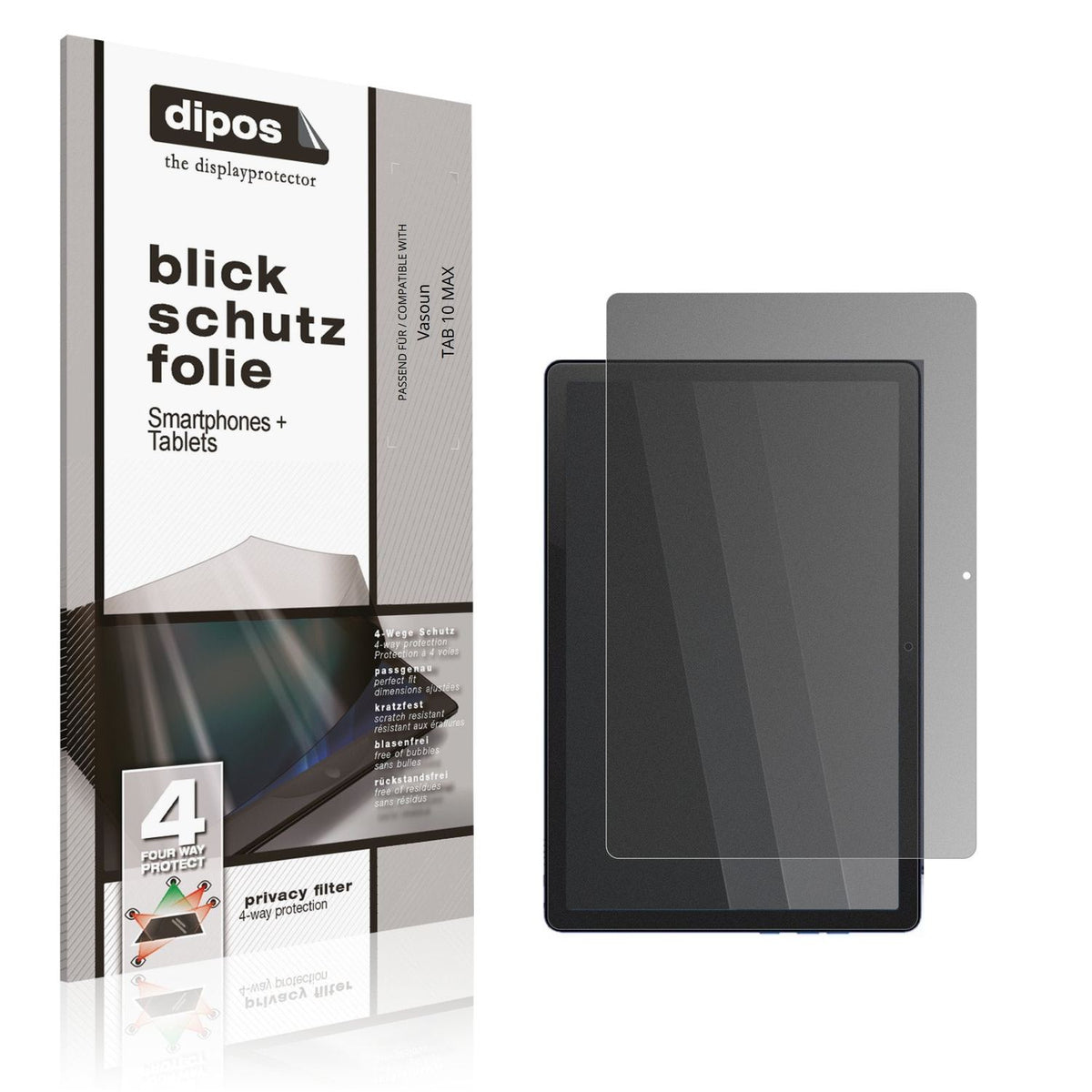 Blickschutzfolie von dipos passend für Vasoun TAB 10 MAX, präziser Zuschnitt und blasenfrei montiert