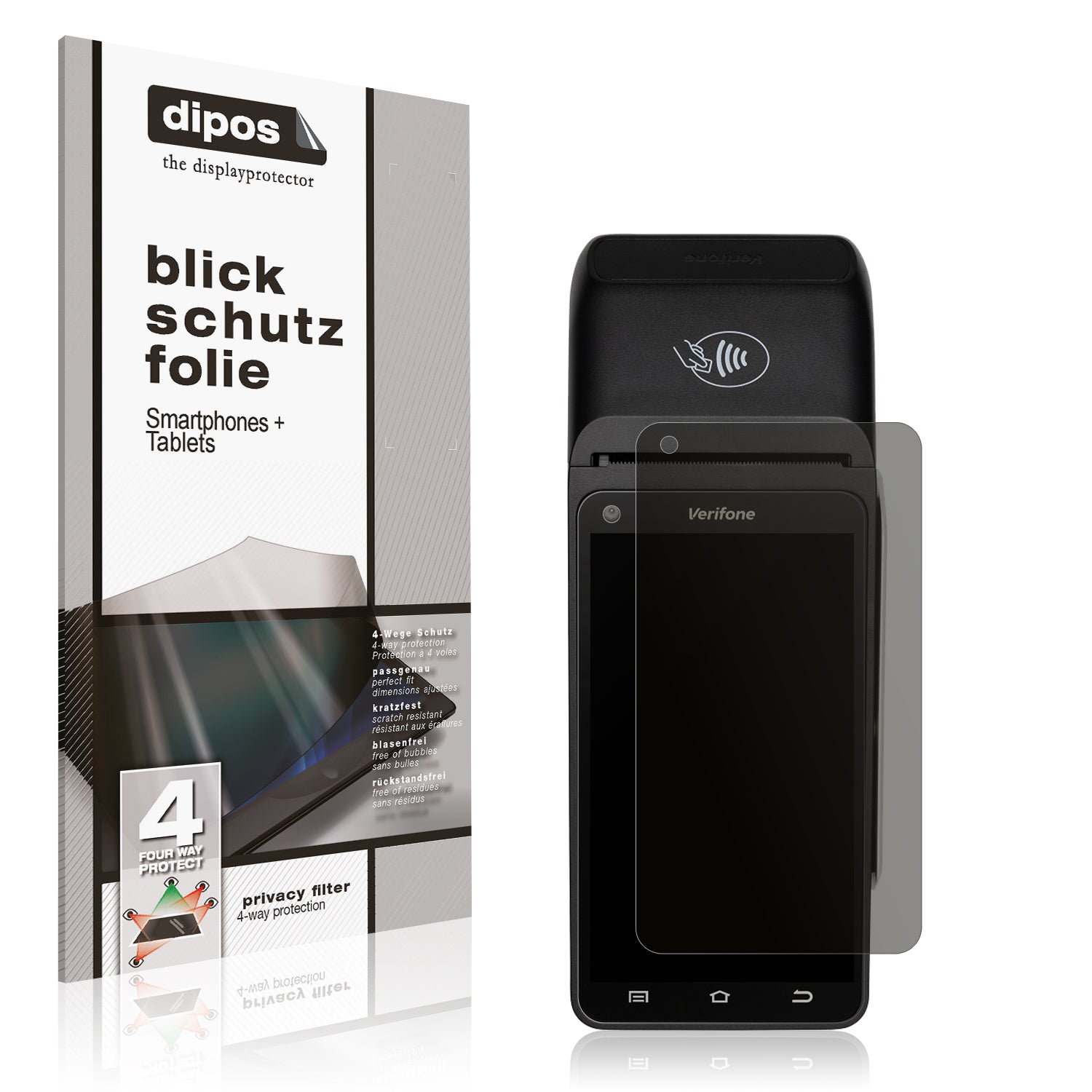 Blickschutzfolie von dipos passend für Verifone T650c, präziser Zuschnitt und blasenfrei montiert