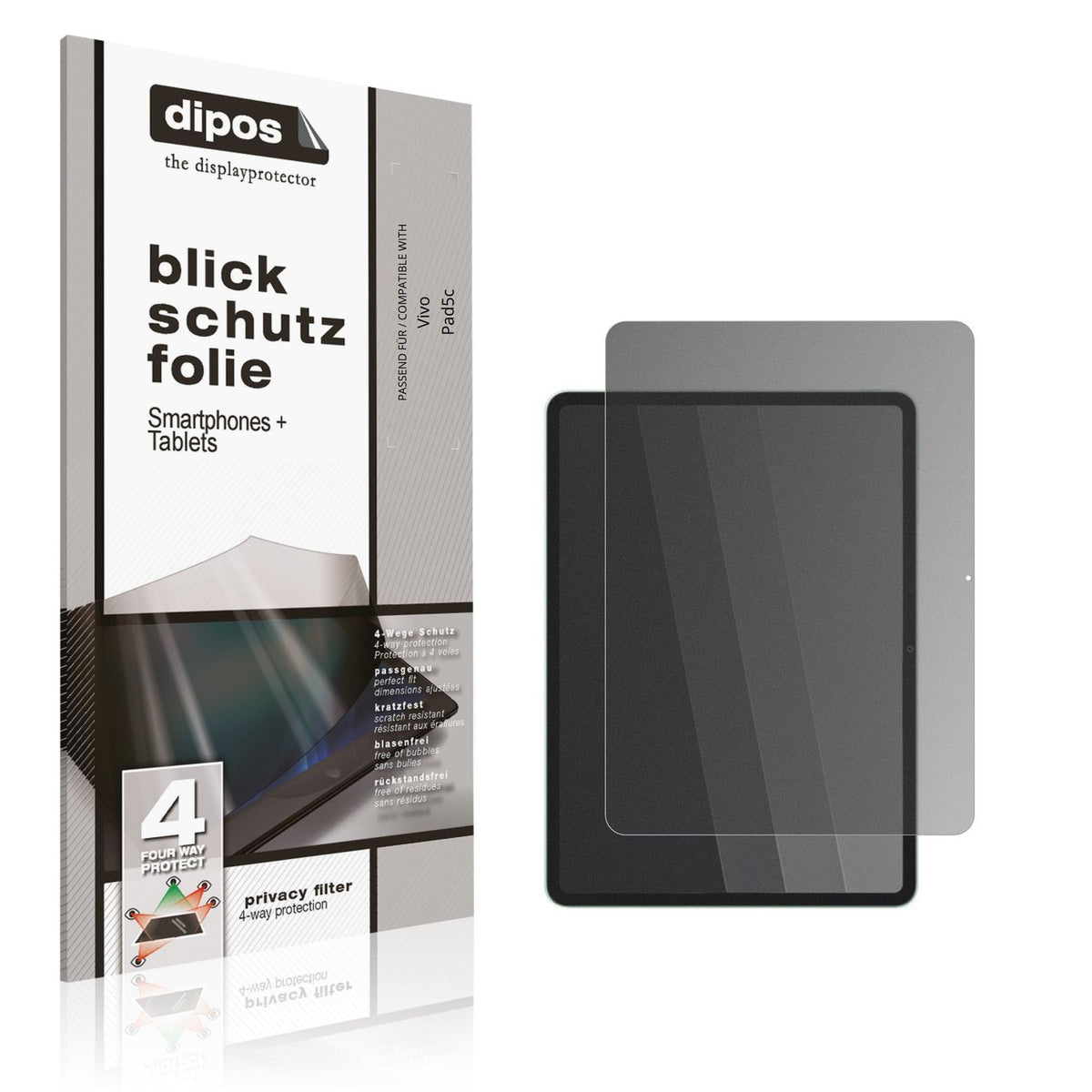 Blickschutzfolie von dipos passend für Vivo Pad5c, präziser Zuschnitt und blasenfrei montiert