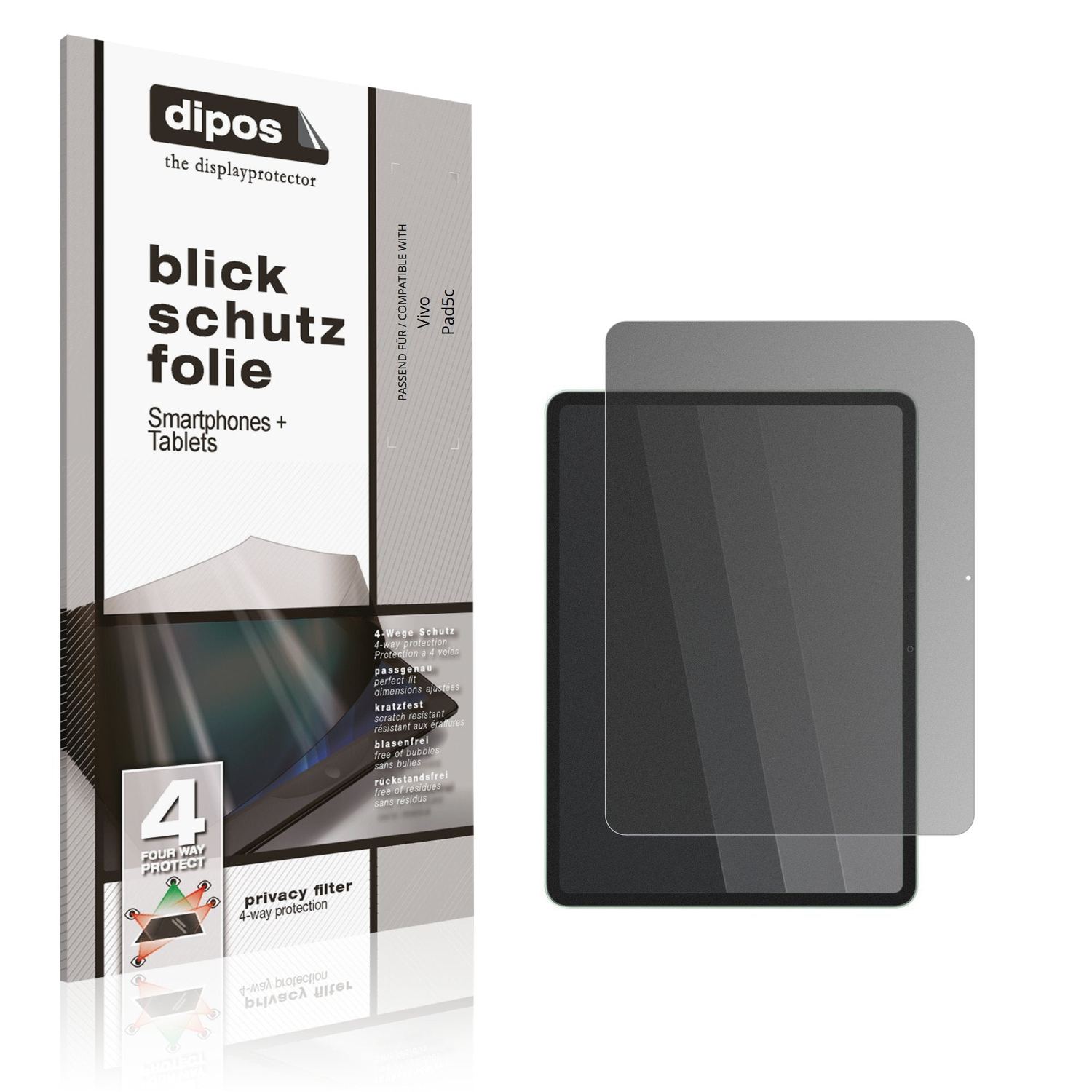 Blickschutzfolie von dipos passend für Vivo Pad5c, präziser Zuschnitt und blasenfrei montiert