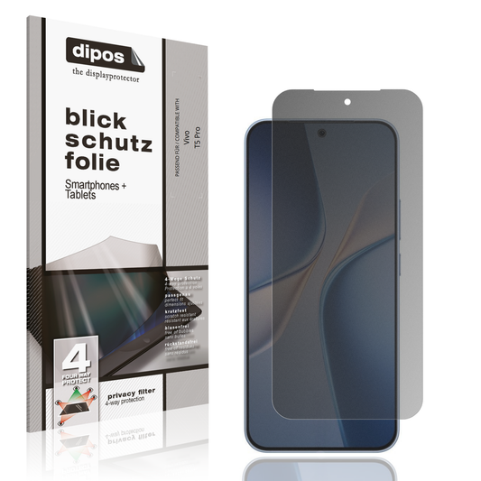 Blickschutzfolie von dipos passend für Vivo T5 Pro, präziser Zuschnitt und blasenfrei montiert