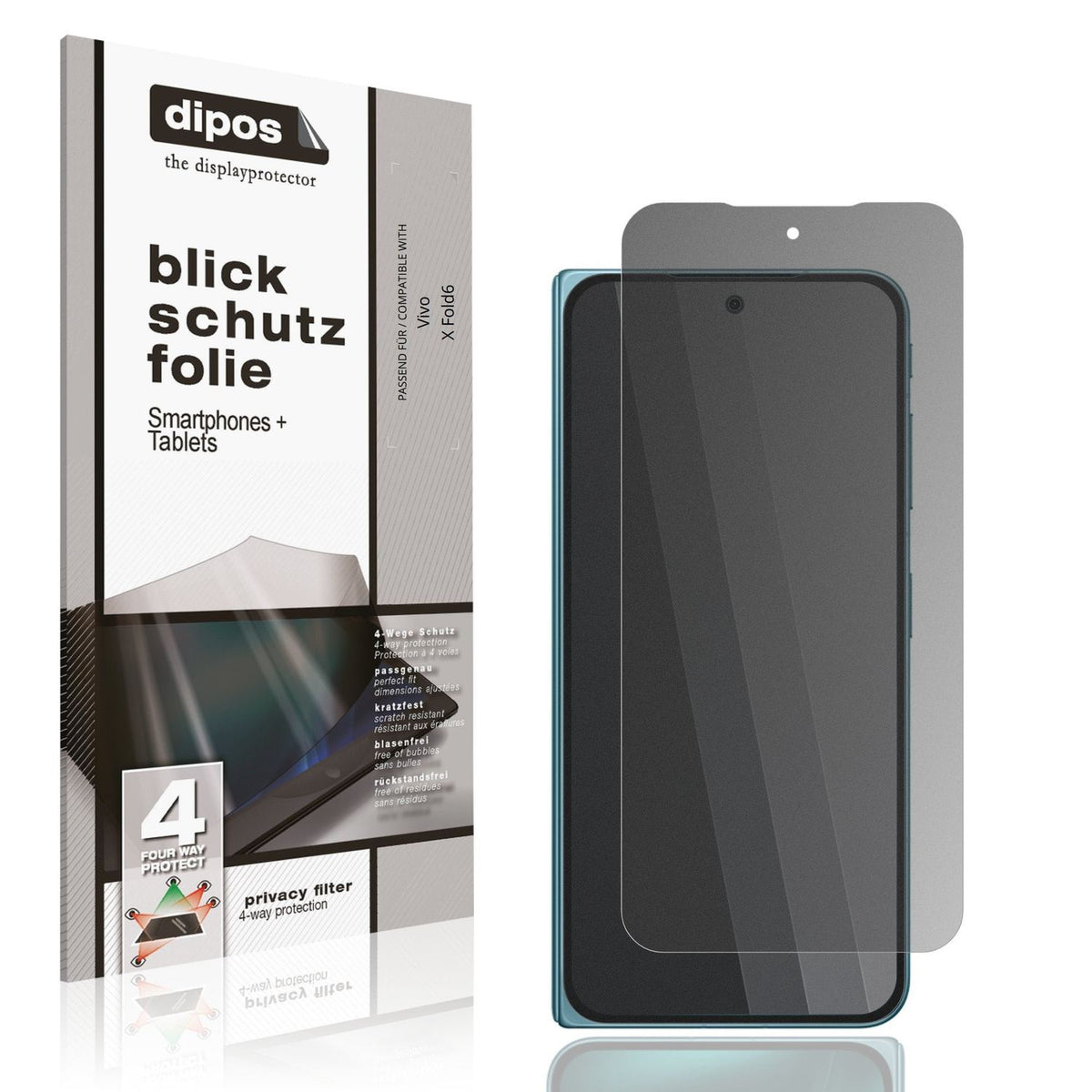 Blickschutzfolie von dipos passend für Vivo X Fold6 Aussenseite, präziser Zuschnitt und blasenfrei montiert