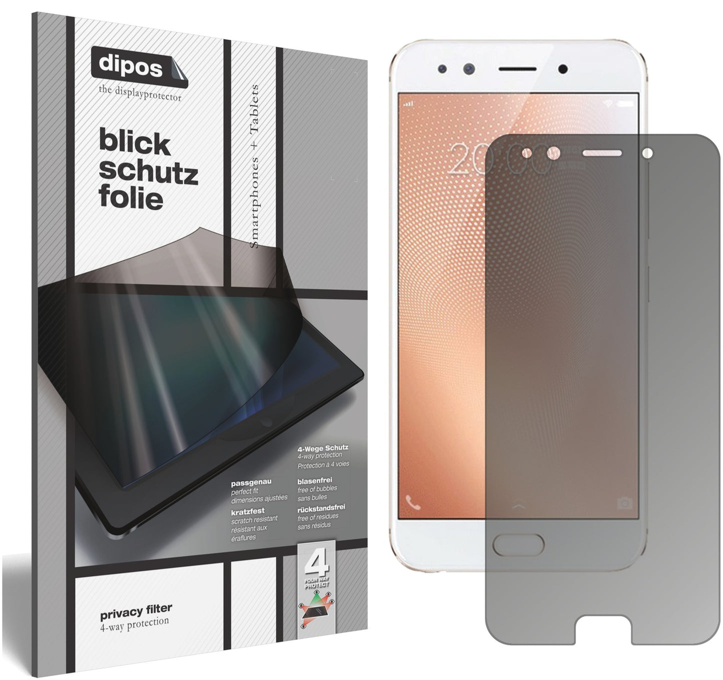 Blickschutzfolie von dipos passend für Vivo X9s, präziser Zuschnitt und blasenfrei montiert