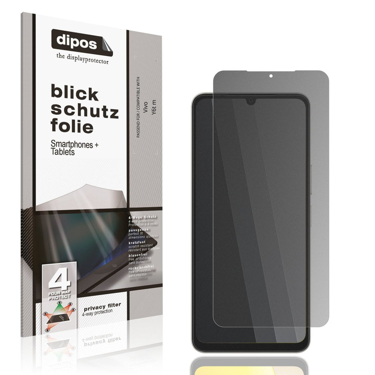 Blickschutzfolie von dipos passend für Vivo Y6t m, präziser Zuschnitt und blasenfrei montiert