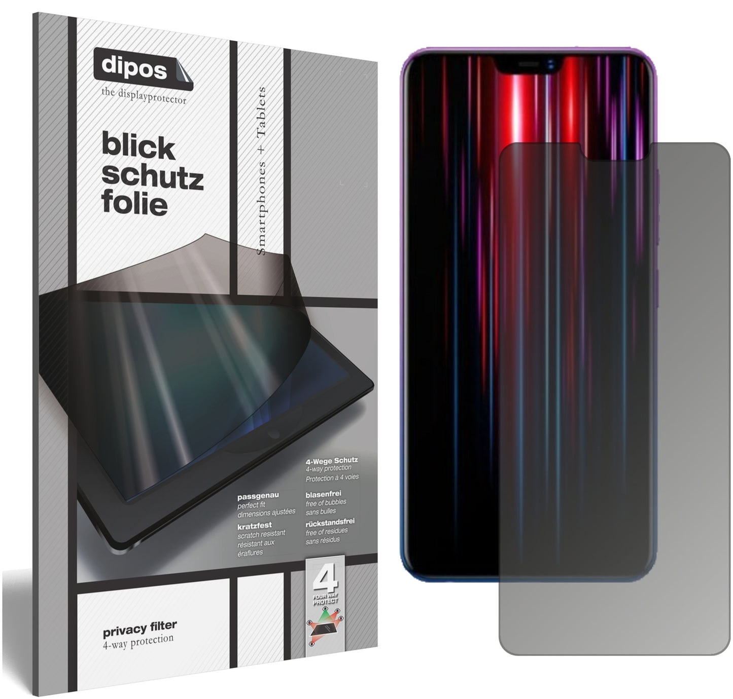 Blickschutzfolie von dipos passend für Vivo Z1 Lite, präziser Zuschnitt und blasenfrei montiert