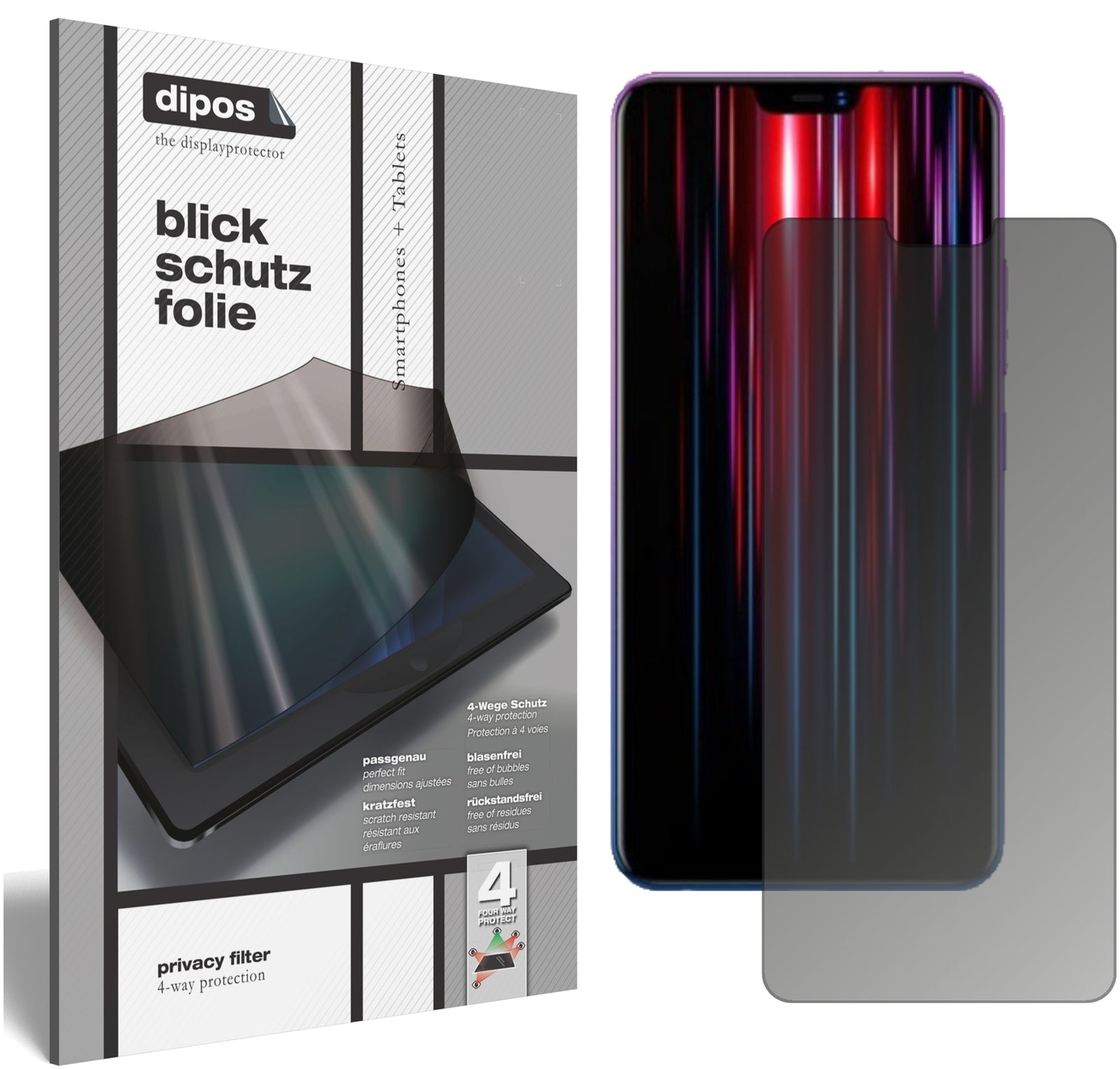 Blickschutzfolie von dipos passend für Vivo Z1 Lite, präziser Zuschnitt und blasenfrei montiert