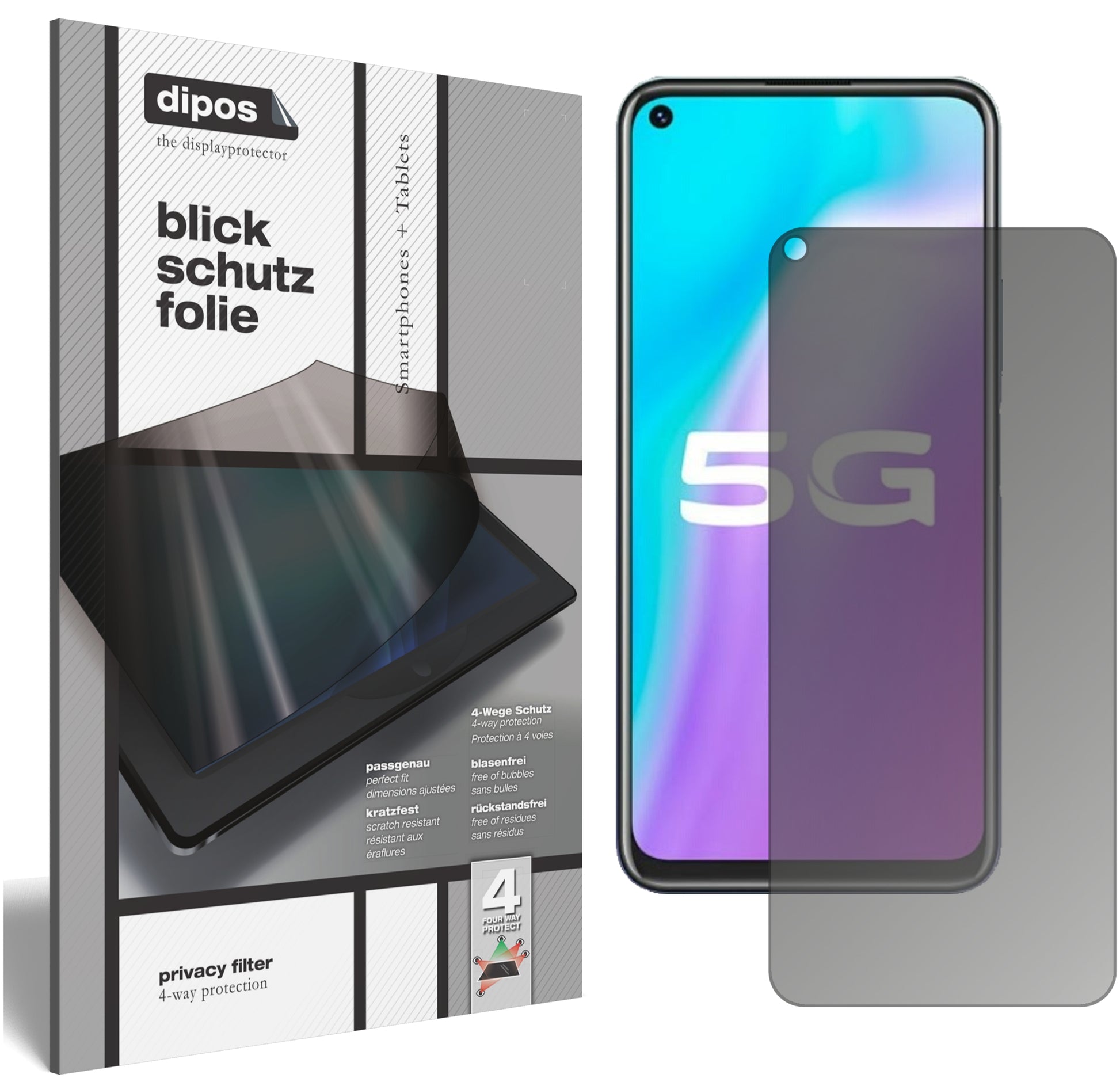 Blickschutzfolie von dipos passend für Vivo Z5x, präziser Zuschnitt und blasenfrei montiert
