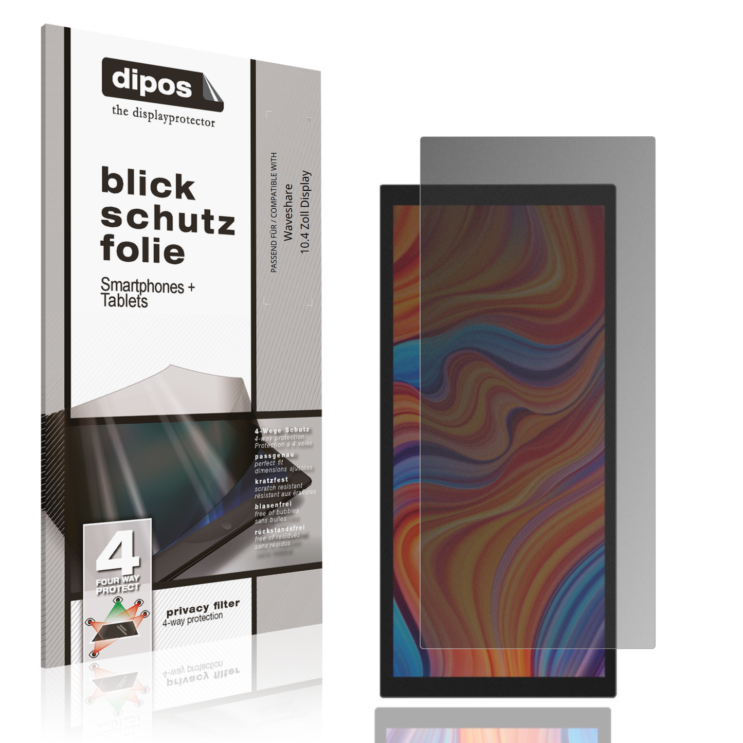 Blickschutzfolie von dipos passend für Waveshare 10.4 Zoll Display, präziser Zuschnitt und blasenfrei montiert