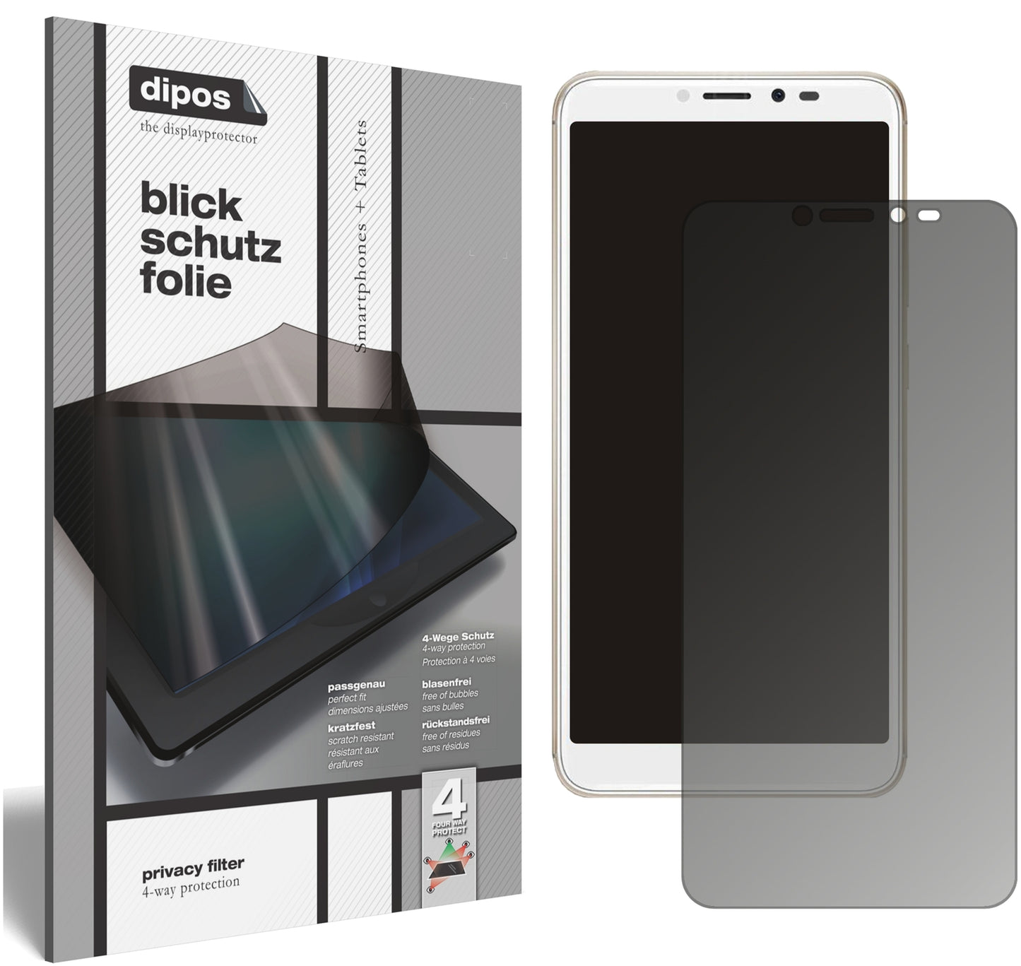 Blickschutzfolie von dipos passend für Wiko Sunny 4 Plus, präziser Zuschnitt und blasenfrei montiert