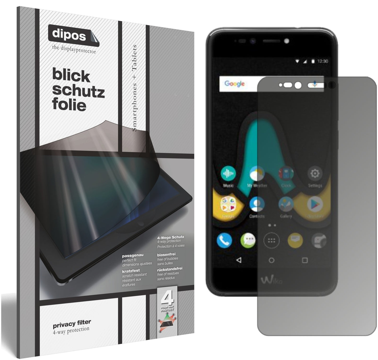 Blickschutzfolie von dipos passend für Wiko Upulse, präziser Zuschnitt und blasenfrei montiert