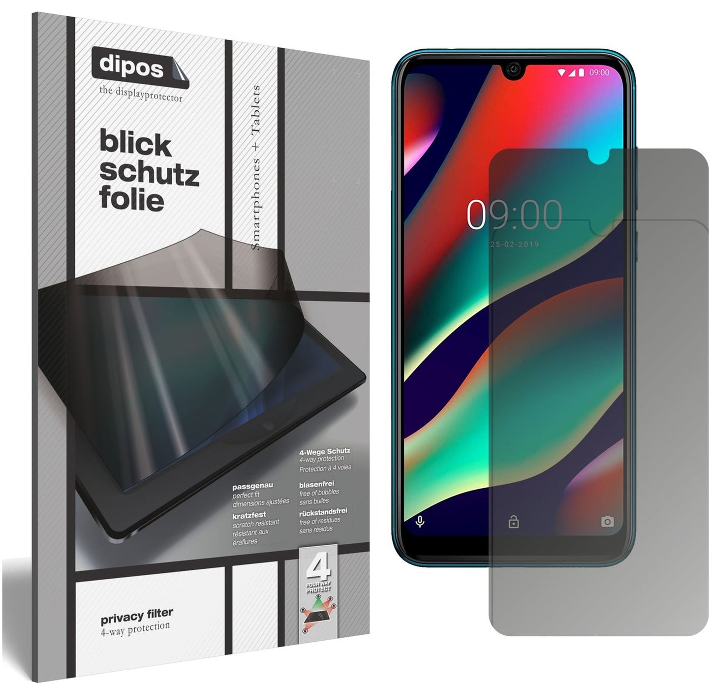 Blickschutzfolie von dipos passend für Wiko View 3 Pro, präziser Zuschnitt und blasenfrei montiert