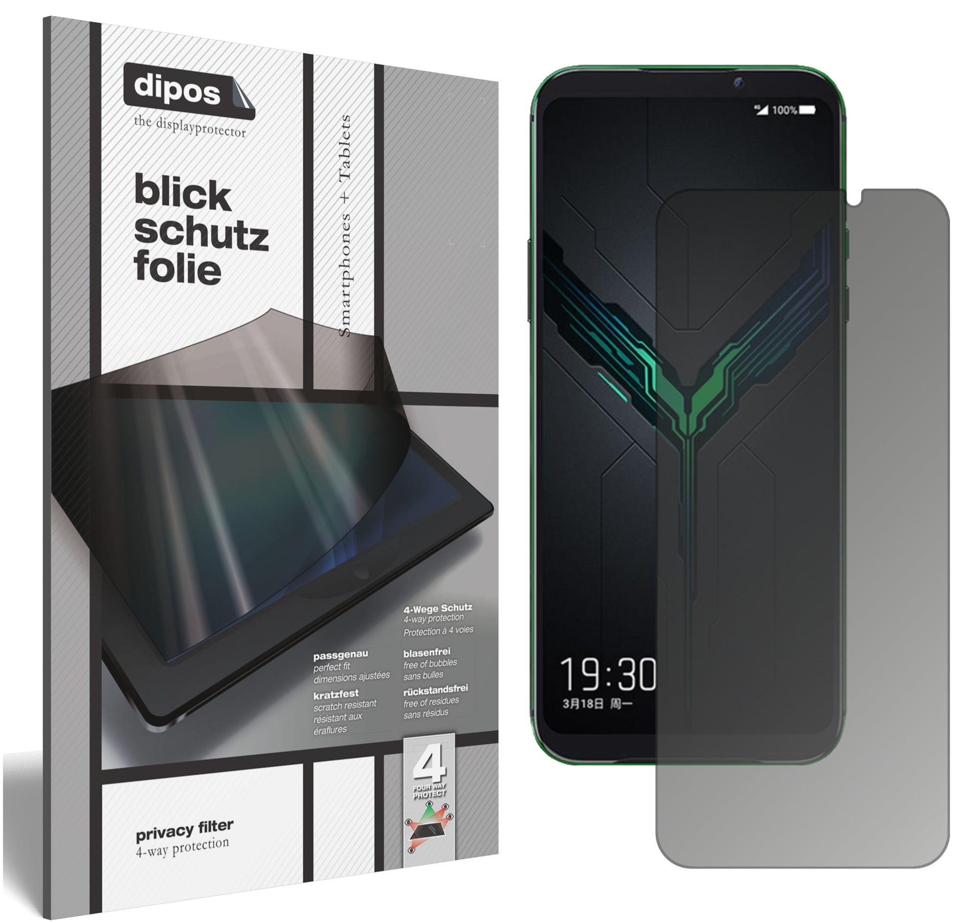 Blickschutzfolie von dipos passend für Xiaomi Black Shark 2, präziser Zuschnitt und blasenfrei montiert