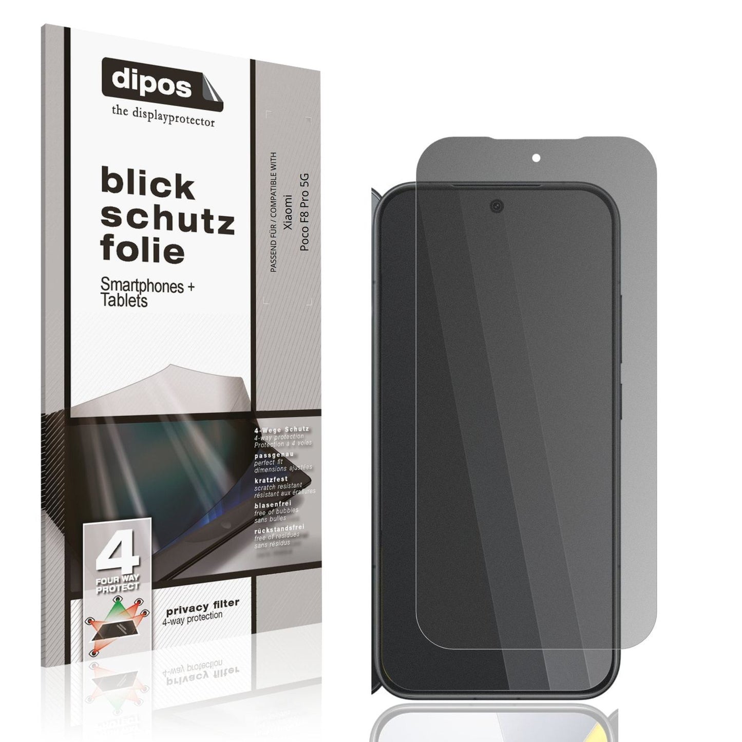 Blickschutzfolie von dipos passend für Xiaomi Poco F8 Pro 5G, präziser Zuschnitt und blasenfrei montiert