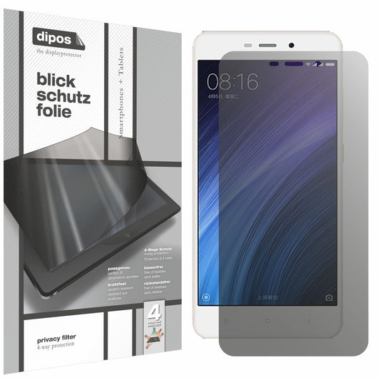 Blickschutzfolie von dipos passend für Xiaomi Redmi 4 Prime, präziser Zuschnitt und blasenfrei montiert