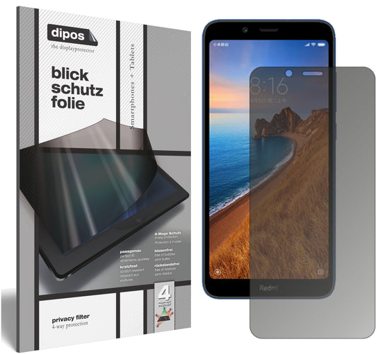 Blickschutzfolie von dipos passend für Xiaomi Redmi 7A, präziser Zuschnitt und blasenfrei montiert