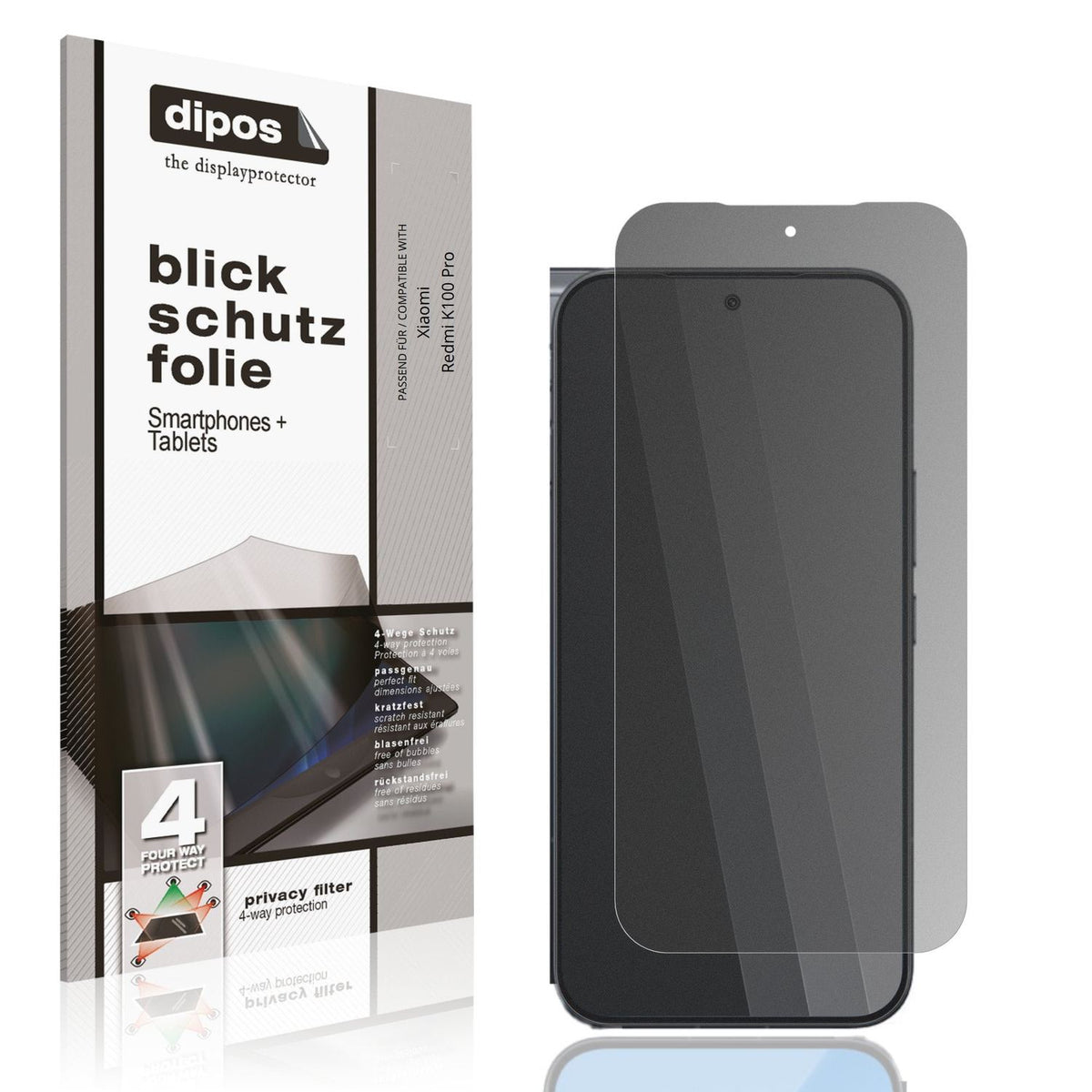 Blickschutzfolie von dipos passend für Xiaomi Redmi K100 Pro, präziser Zuschnitt und blasenfrei montiert