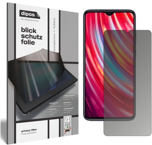 Blickschutzfolie von dipos passend für Xiaomi Redmi Note 8, präziser Zuschnitt und blasenfrei montiert