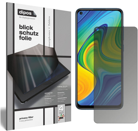 Blickschutzfolie von dipos passend für Xiaomi Redmi Note 9, präziser Zuschnitt und blasenfrei montiert