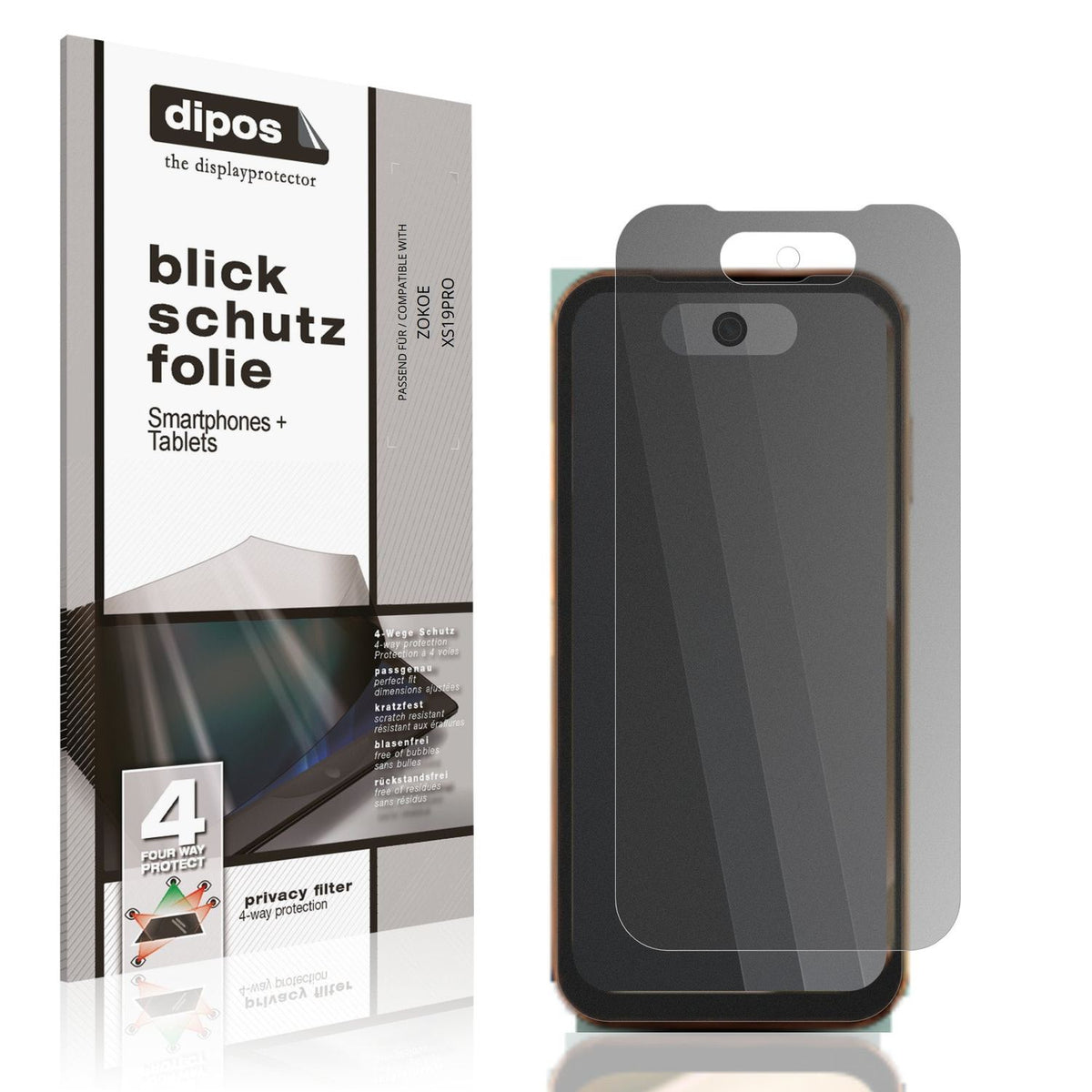 Blickschutzfolie von dipos passend für ZOKOE XS19PRO, präziser Zuschnitt und blasenfrei montiert